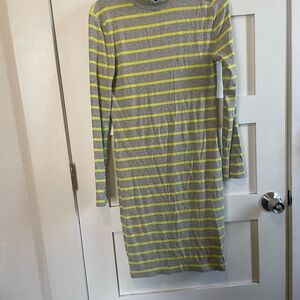 Banana Republic Gray and Lime Striped Long Sleeve Dress